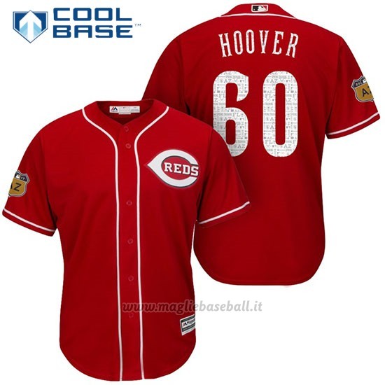 Maglia Baseball Uomo Cincinnati Reds J.j. Hoover 60 Scarlet 2017 Allenamento Primaverile Cool Base Giocatore